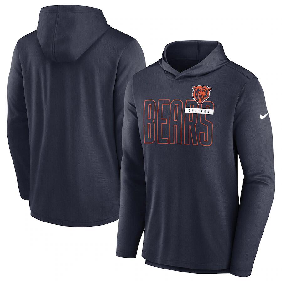 Men's Chicago Bears Navy Lightweight Performance Hooded Long Sleeve T-Shirt